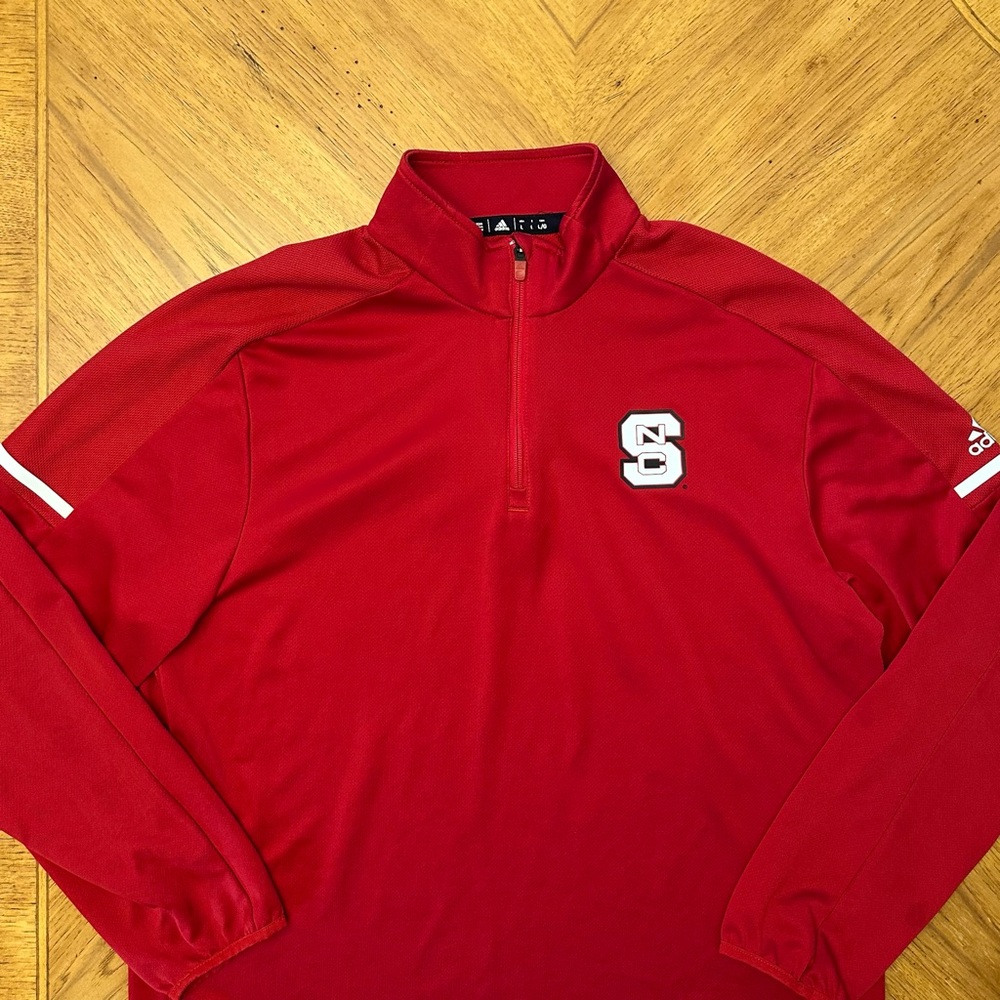 NC State Wolfpack 1/4 Zip Pullover Mens Large Red Climalite Adidas Long Sleeve